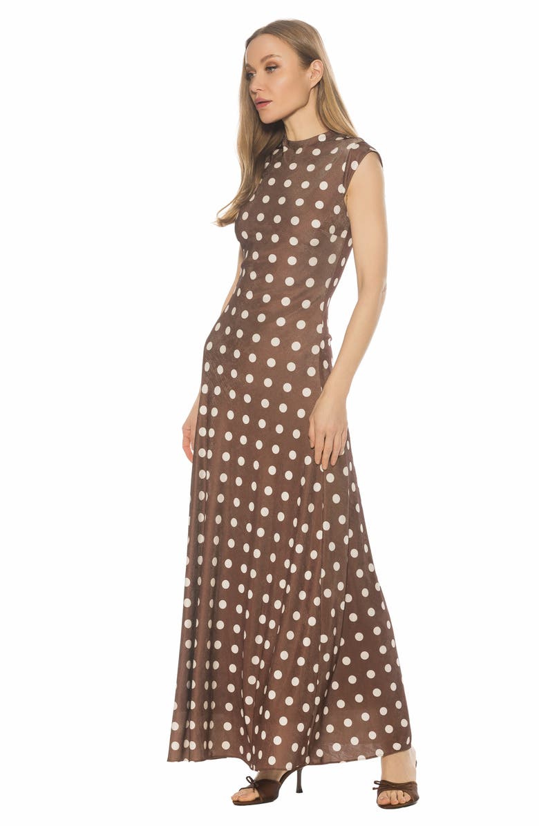 Alexia Admor Nalani Mock Neck Maxi Dress, Alternate, color, Brown Polka
