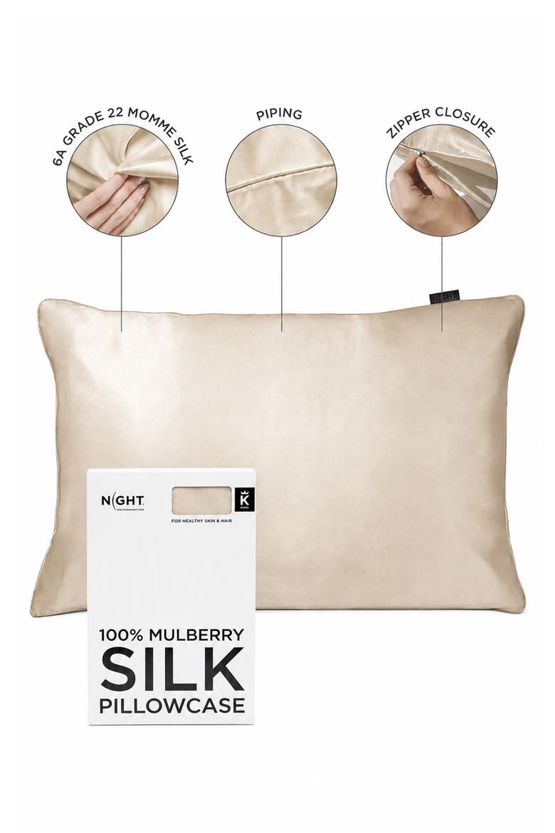 100% Mulberry Silk Pillowcase, Alternate, color, CHAMPAGNE