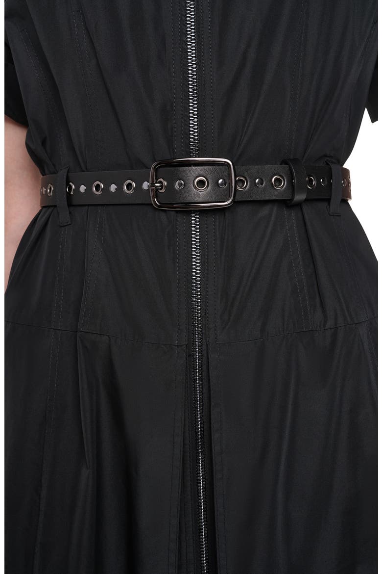 Zip Front Taffeta Shirtdress, Alternate, color, BLACK