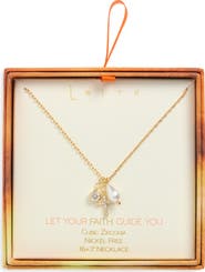Leith Cubic Zirconia Cross & Faux Pearl Charm Pendant Necklace