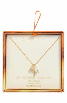 Leith Cubic Zirconia Cross & Faux Pearl Charm Pendant Necklace
