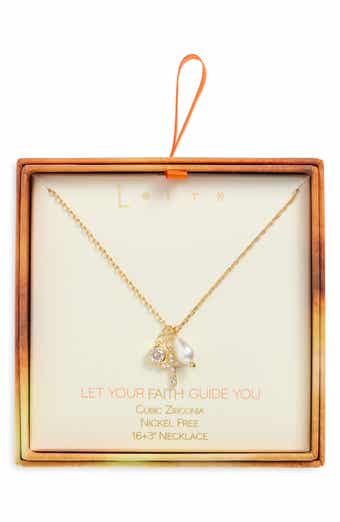 Cubic Zirconia Cross & Faux Pearl Charm Pendant Necklace