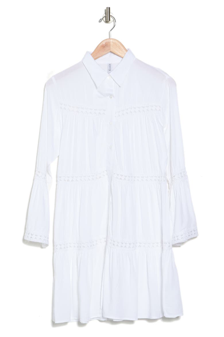 Lace Stripe Bell Sleeve Dress, Alternate, color, WHITE