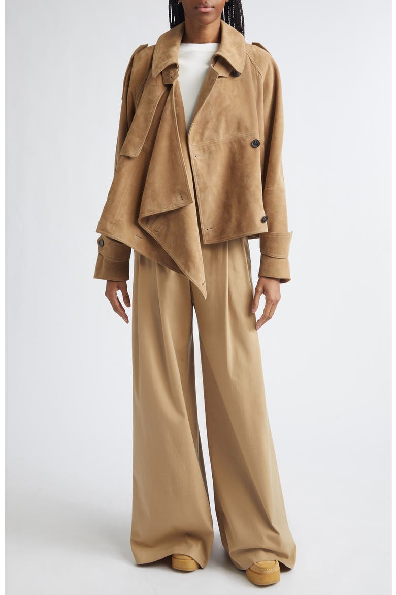 Cascade Double Breasted Suede Jacket, Alternate, color, SAND