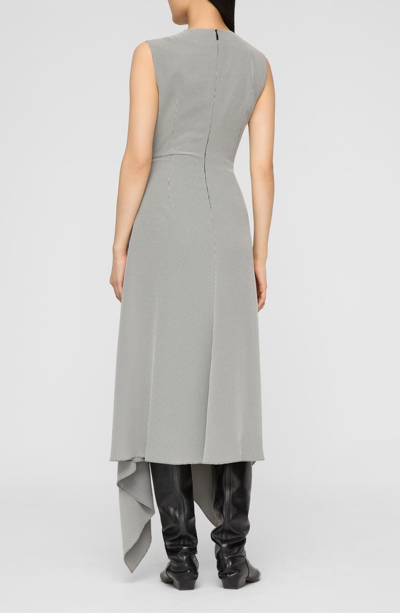 Lafayette 148 New York Fluid Houndstooth Jacquard Side Tie Handkerchief Midi Dress, Alternate, color, Black Multi