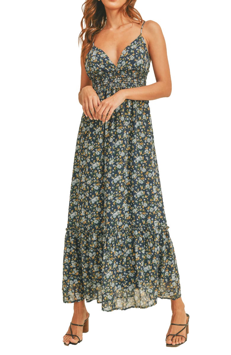 Lush Smocked Cami Floral Print Maxi Dress, Main, color, 