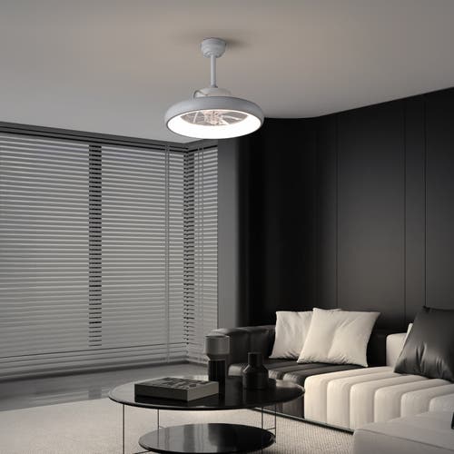 Oval Air Loren 20" Modern Contemporary 6-speed Metal Mobile-app/remote-controlled Dimmable Smart Int In White