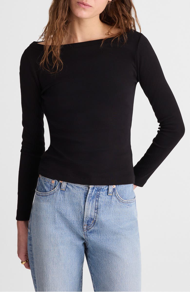 Madewell The '90s Compact Cotton Boatneck T-Shirt, Main, color, Jet Black