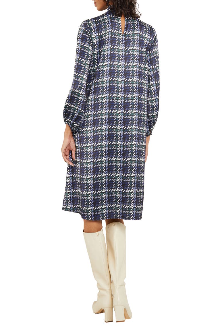 Crêpe de Chine Long Sleeve Shift Dress, Alternate, color, OCEANIC/HUNTER GRN/NEUTRAL GRY