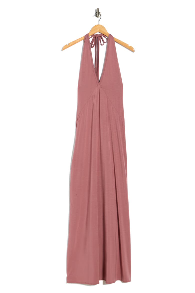 Halter Neck Maxi Dress, Alternate, color, DARK MAUVE PONTE