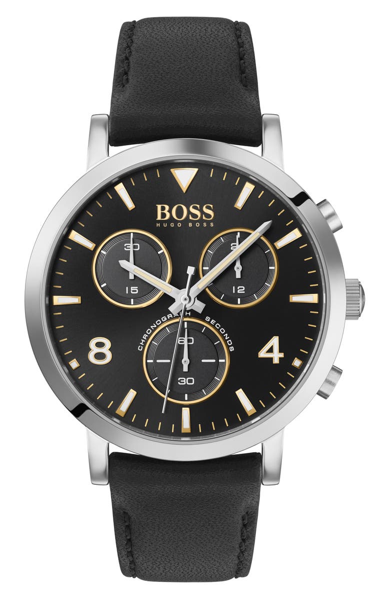 BOSS Spirit Chronograph Leather Strap Watch, 41mm, Main, color,