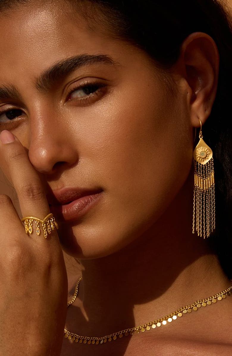 Satya Jewelry Daybreak Opal Sun Fringe Earrings, Alternate, color, Gold