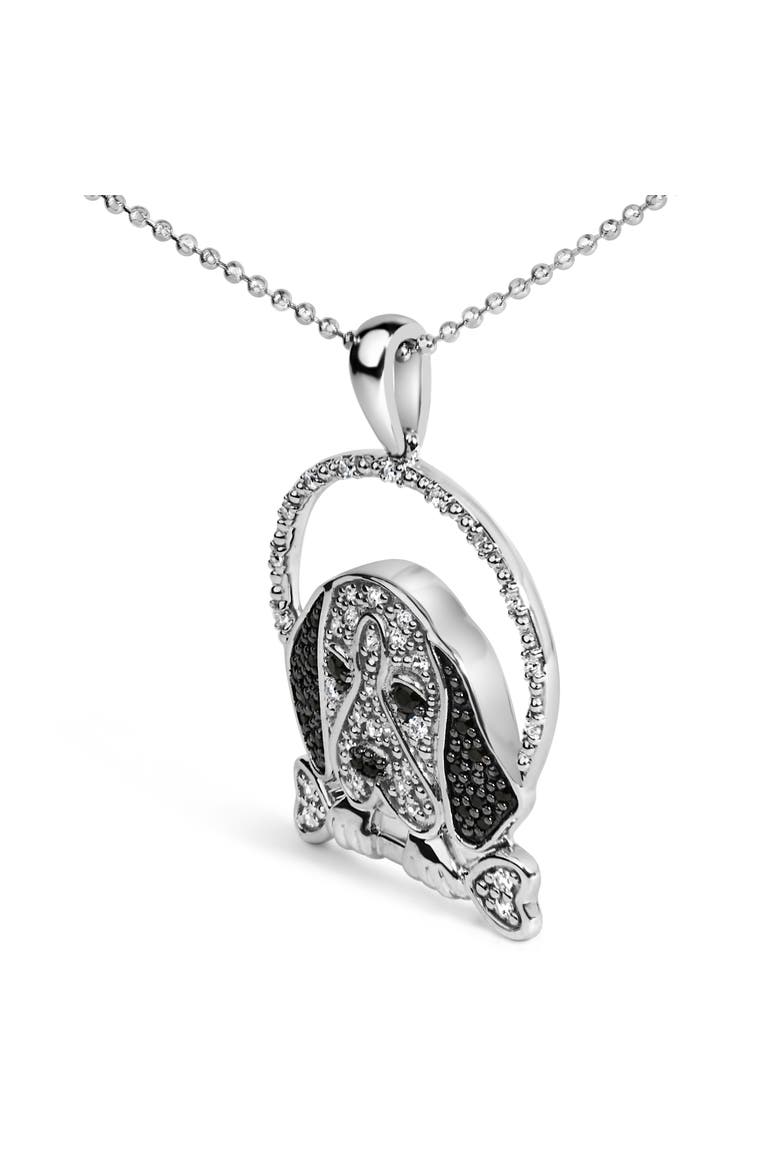 Silver 1/4 Cttw White and Black Diamond Beagle Dog and Bone Pendant Necklace, Alternate, color, White