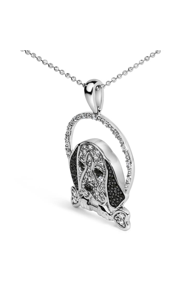 Haus of Brilliance Silver 1/4 Cttw White and Black Diamond Beagle Dog and Bone Pendant Necklace, Alternate, color, White