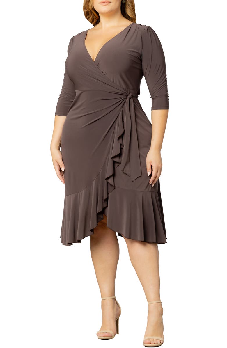 Kiyonna Whimsy Wrap Dress, Alternate, color, Java