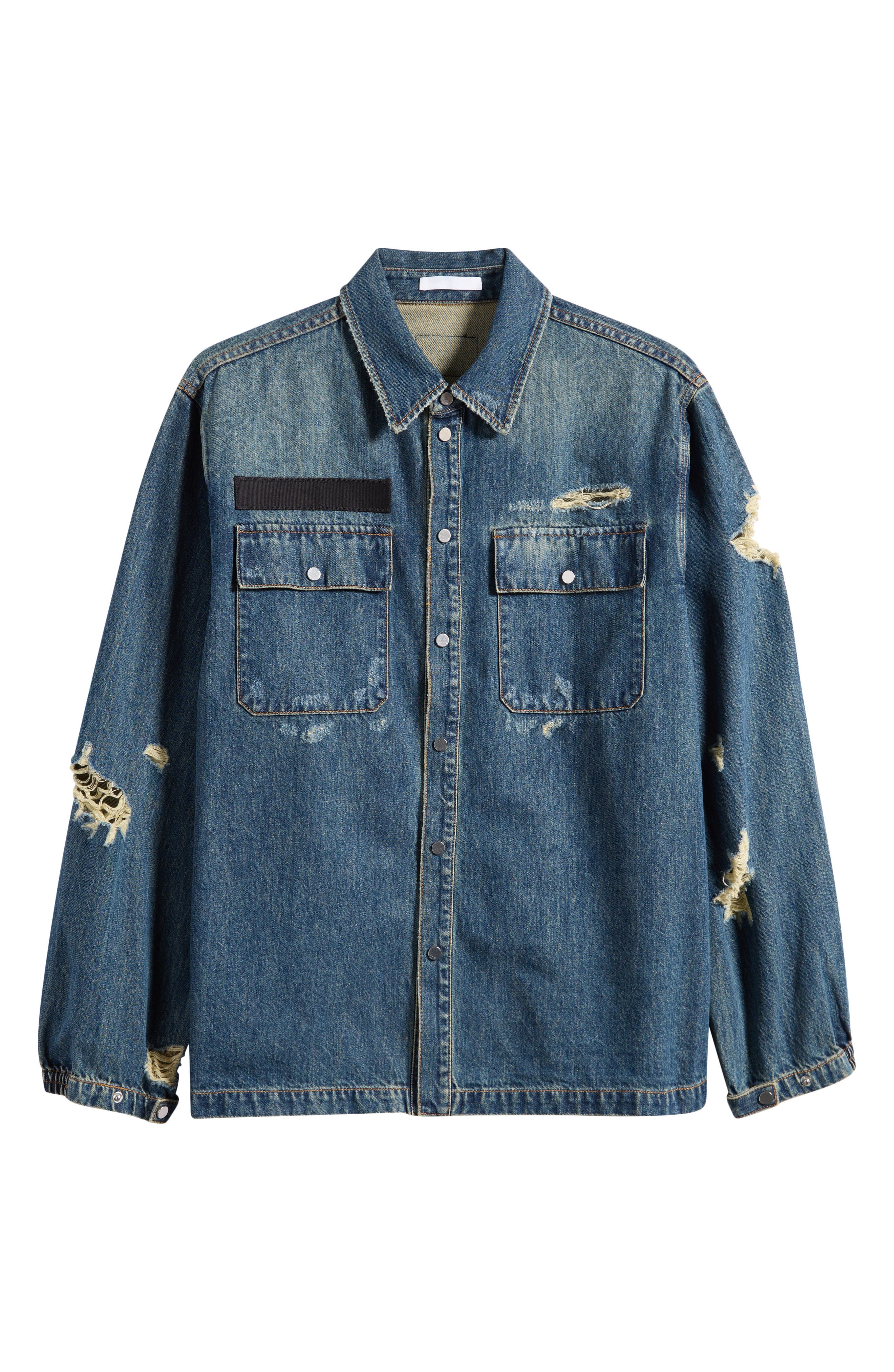 DIstressed Uniform Denim Snap-Up Shirt