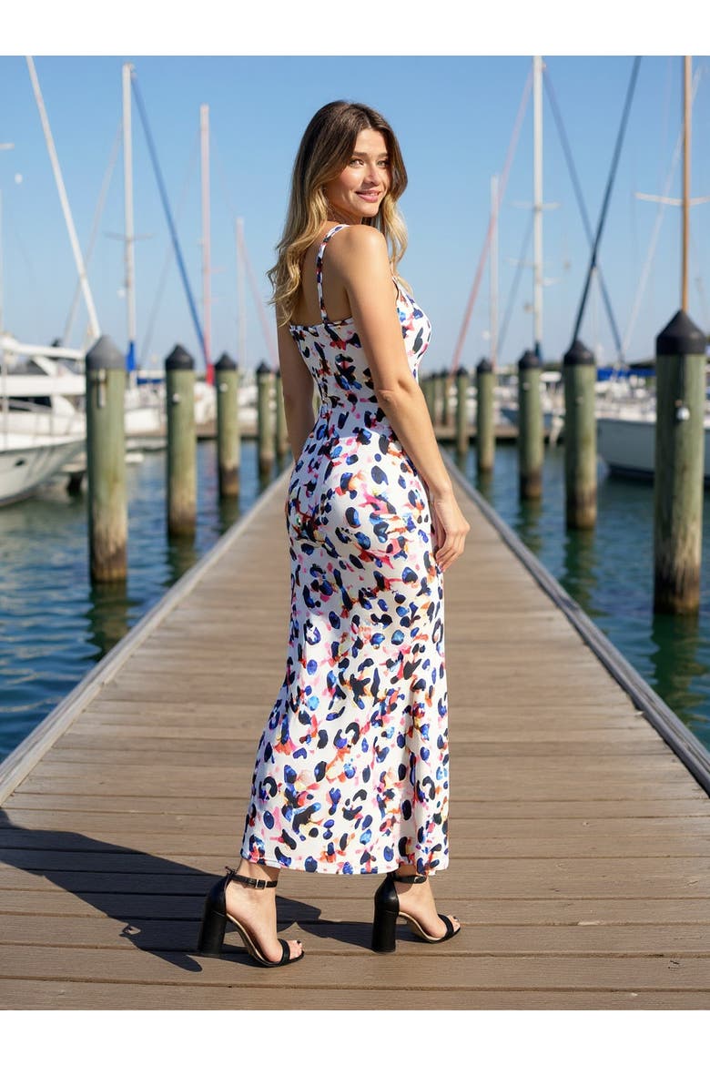 Womens Abstract Scoop Neck Sleeveless Tank Racerback Maxi Dress, Alternate, color, White Multi
