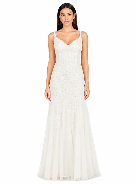 Beaded Faux-Wrap V-Neck Bridal Gown