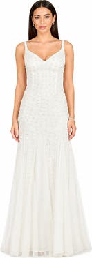LARA New York Beaded Faux-Wrap V-Neck Bridal Gown