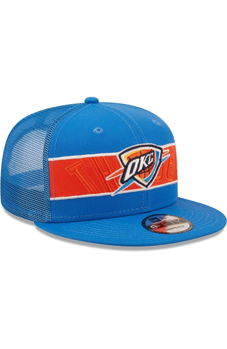 New Era Men's New Era Blue Oklahoma City Thunder Tonal Band Trucker 9FIFTY Snapback Hat, Alternate, color,