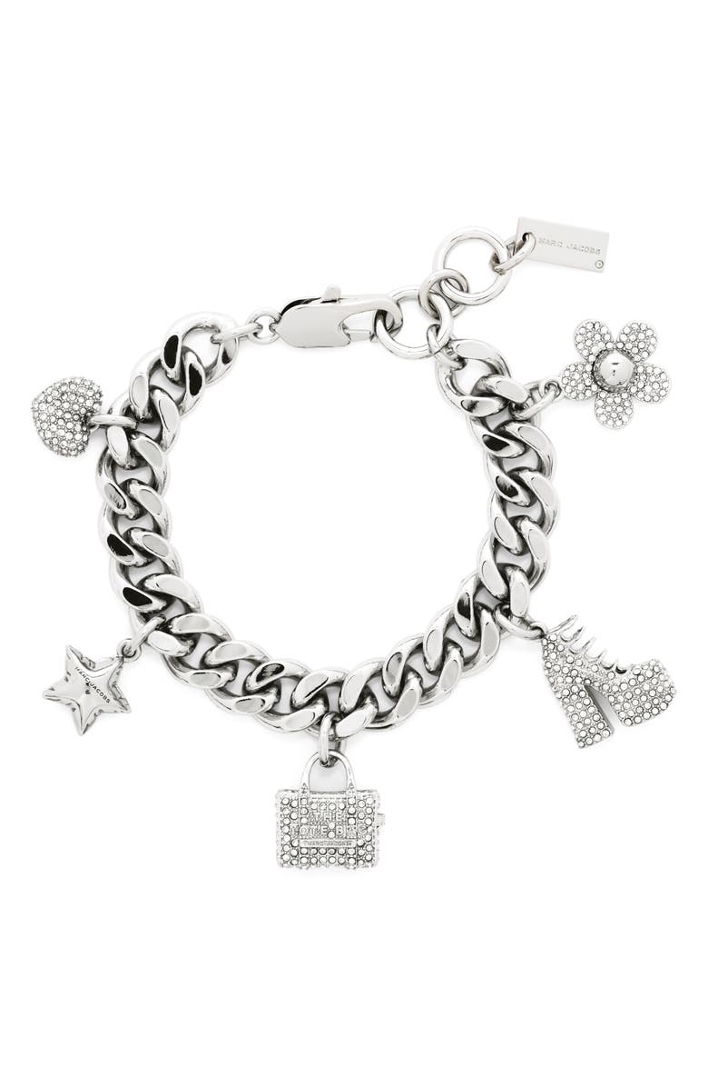 Marc Jacobs Mini Icon Pavé Charm Bracelet, Main, color, Light Antique Gold