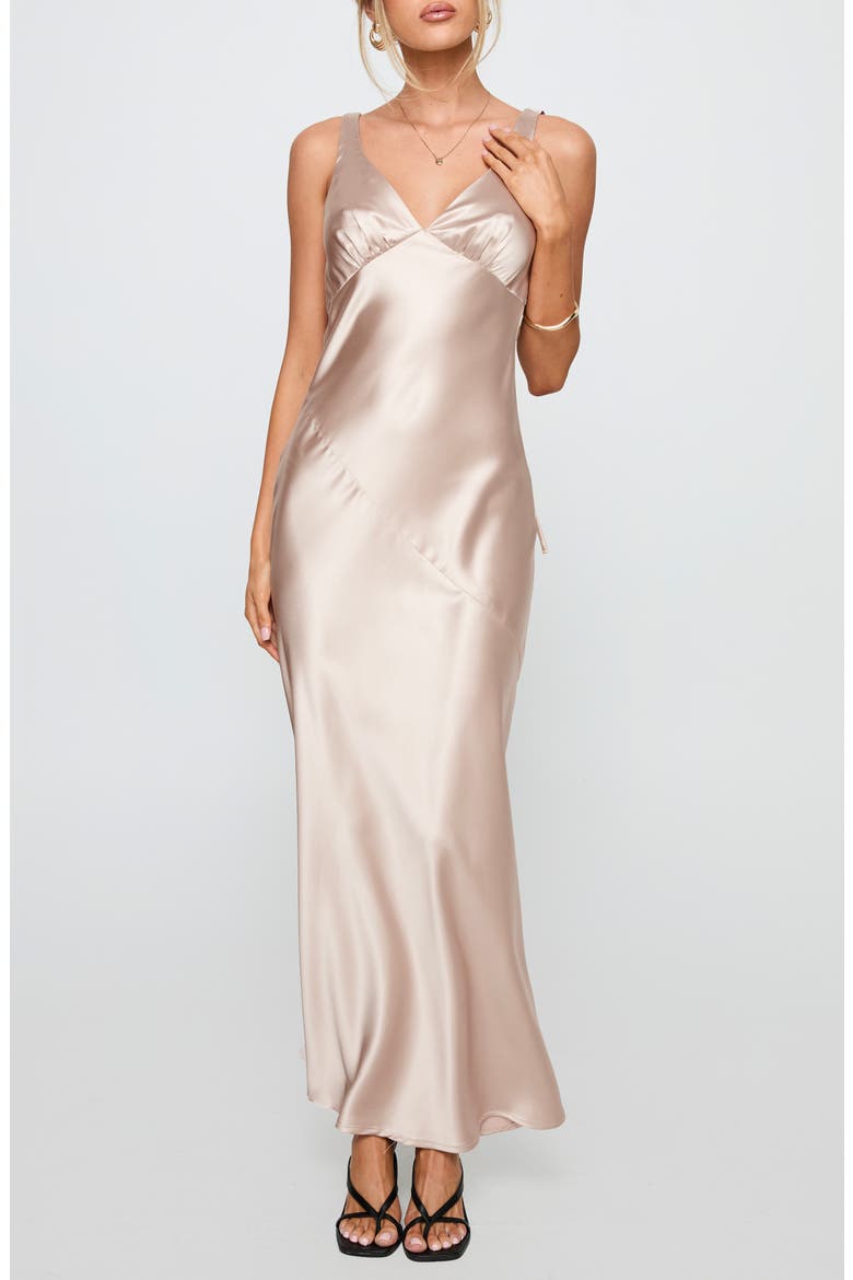 Northern Star Open Back Satin Gown, Main, color, CHAMPAGNE