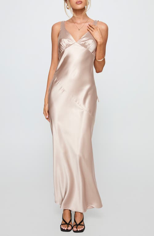 Princess Polly Northern Star Open Back Satin Gown In Neutral