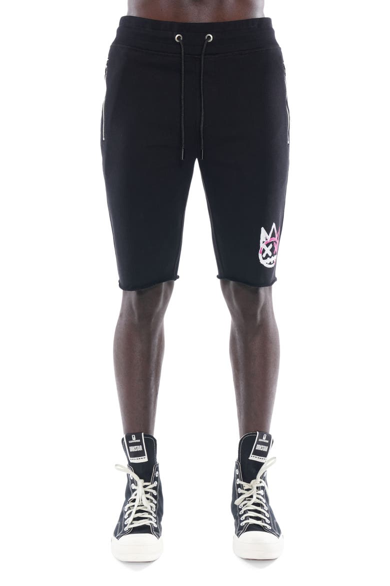 Graphic Cotton Sweat Shorts, Main, color, BLACK