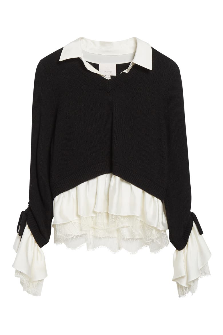 Milla Layered Pullover, Alternate, color, BLACK/ IVORY
