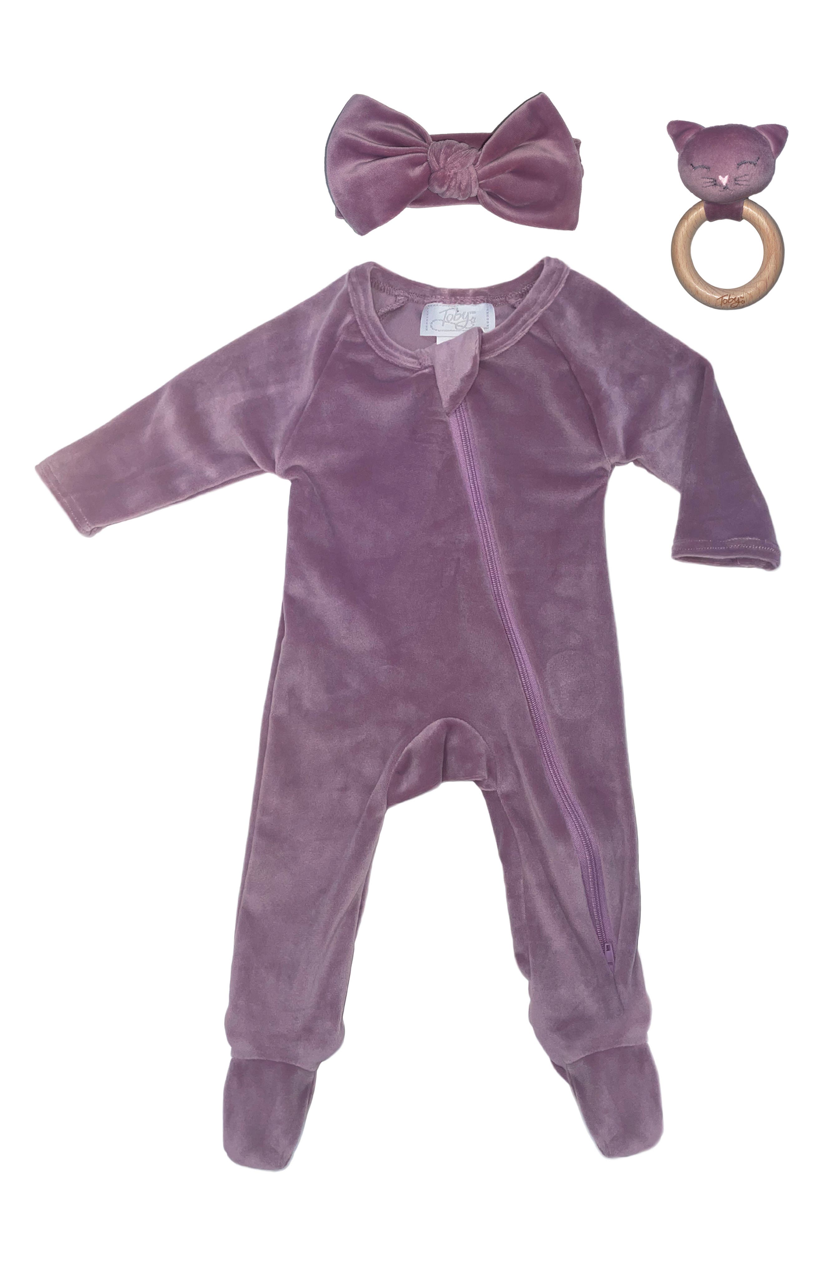 Toby Stretchy Velvet 3-Piece Footie Set