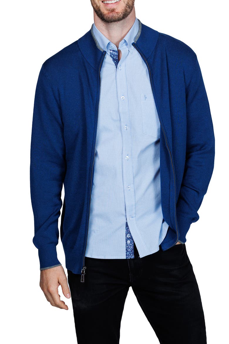 Fine Knit Full Zip Jacket, Alternate, color, NAVY