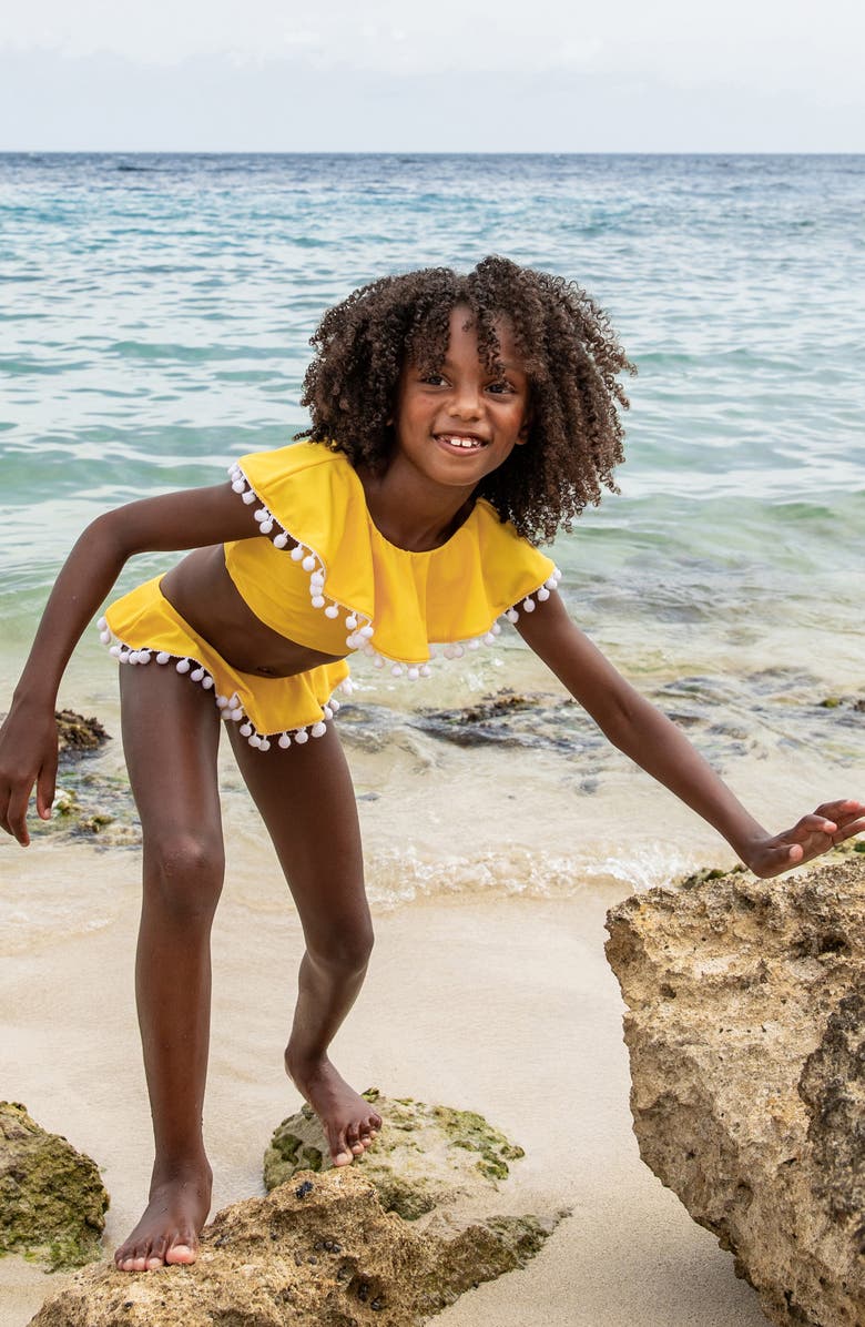 Snapper Rock Kids' Hello Yellow Flounce Two-Piece Swimsuit, Alternate, color, 