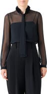 Akris punto Ruffle Mock Neck Sheer Button-Up Shirt
