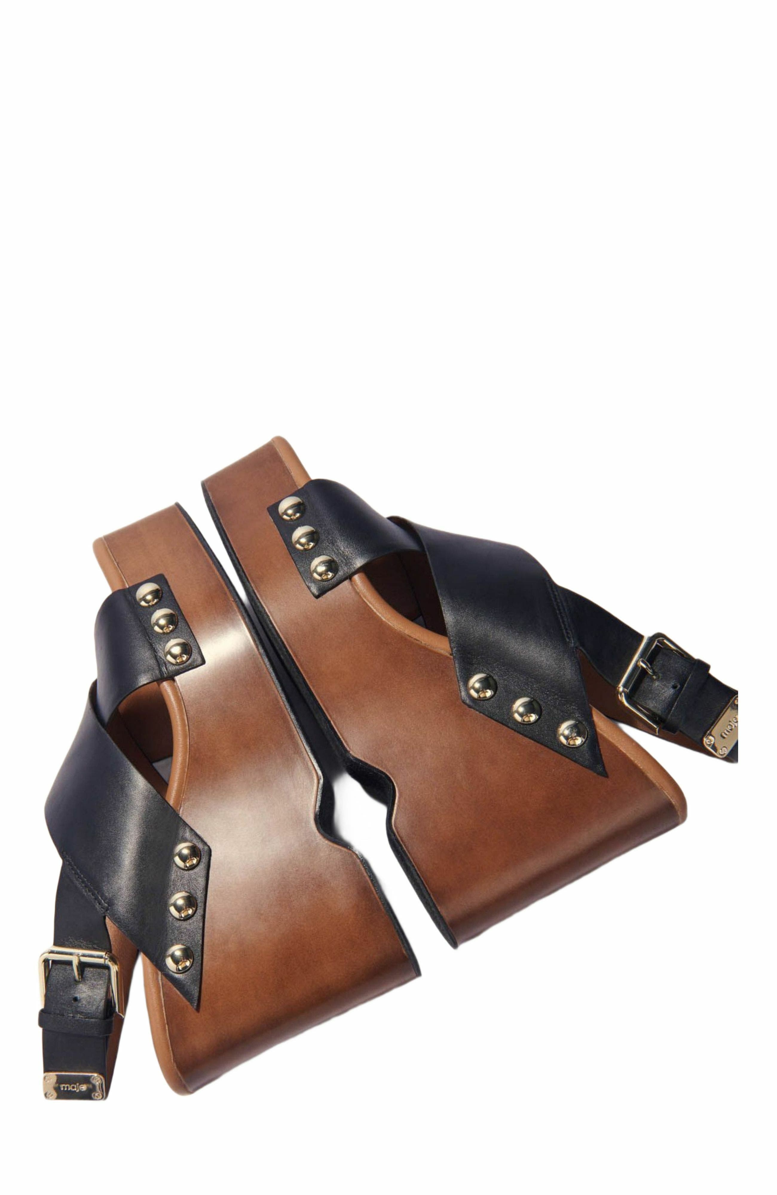 Leather platform sandals, Alternate, color, Black