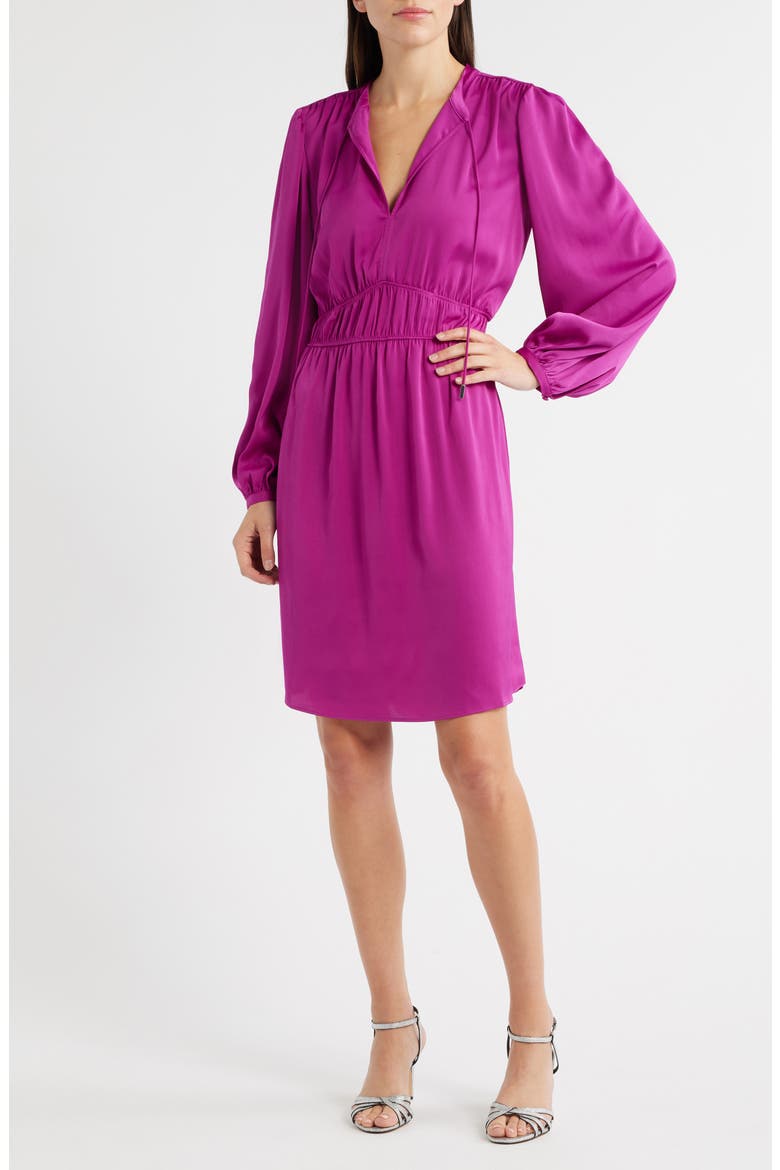Decly Tie Neck Long Sleeve Dress, Main, color, DK PNK