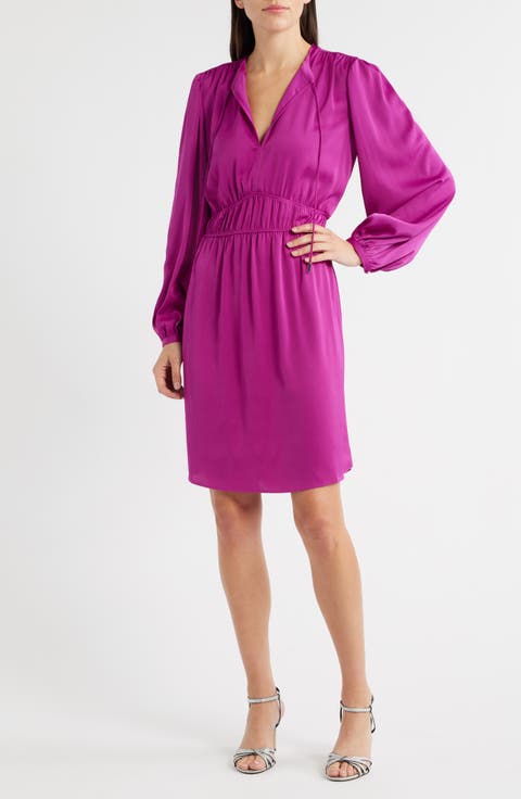 Decly Tie Neck Long Sleeve Dress