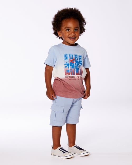 Deux Par Deux Little Boy's Short Sleeve Organic Cotton Graphic Tee Gradient Pale Blue And Dark Old R In Gradient Pale Blue, Dark Rose