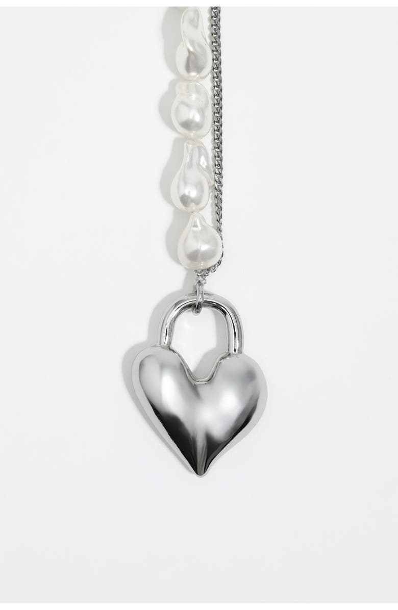 Bimba y Lola Padlock Heart And Pearl Necklace, Alternate, color, Dark Silver
