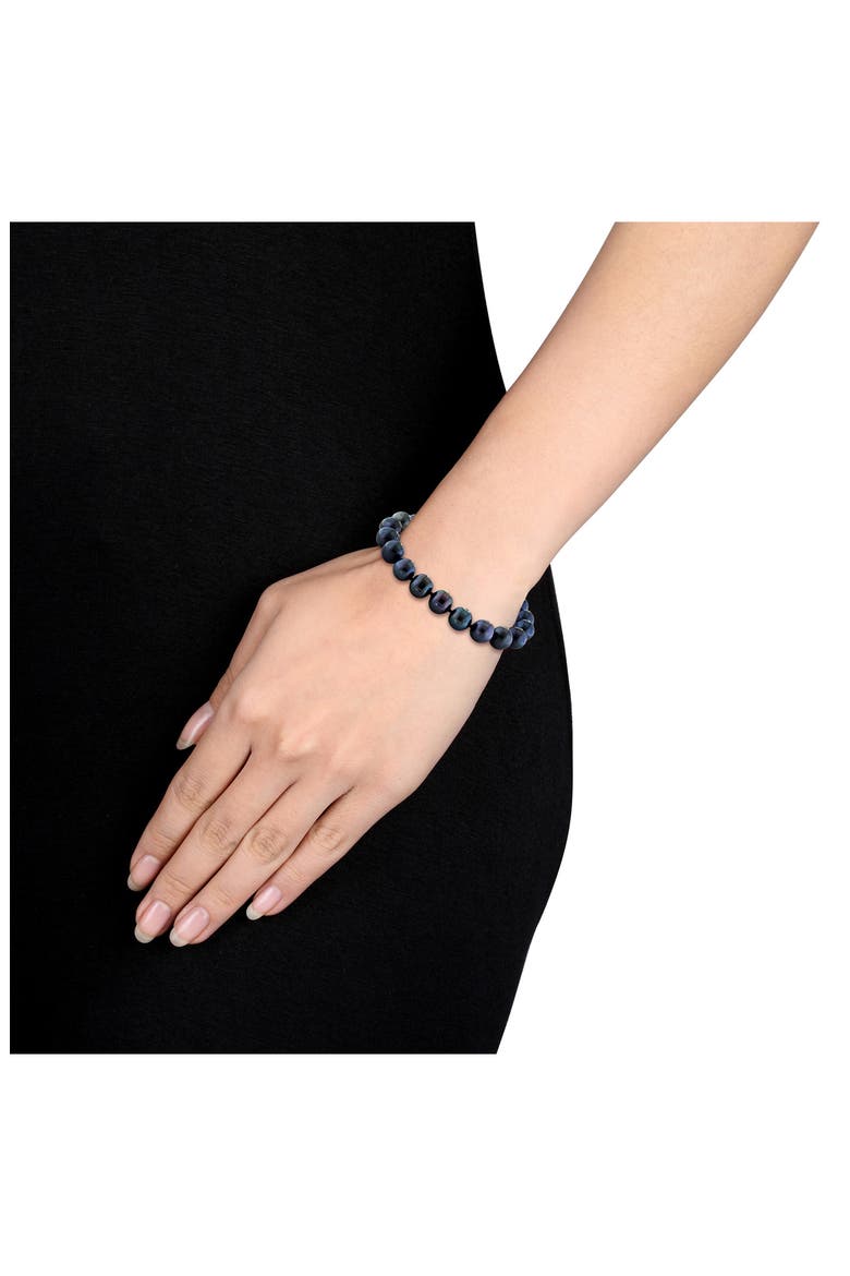 8-9mm Black Cultured Freshwater Pearl Stretch Bracelet, Main, color, BLACK