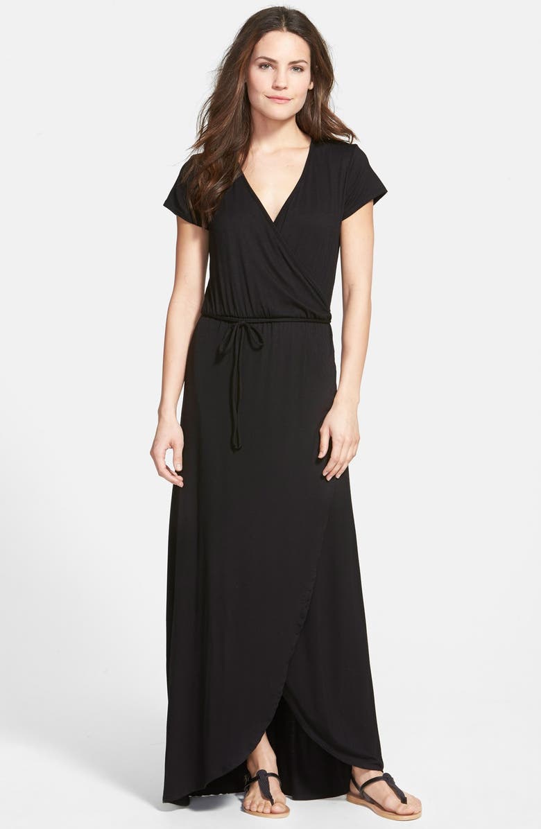 Loveappella Cap Sleeve Faux Wrap Jersey Maxi Dress, Main, color, 