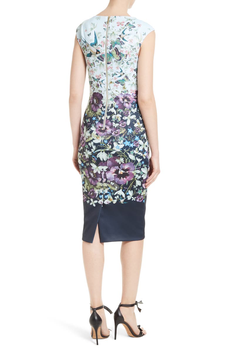 Ted Baker London Tiha Floral Print Sheath Dress, Alternate, color, Dark Blue