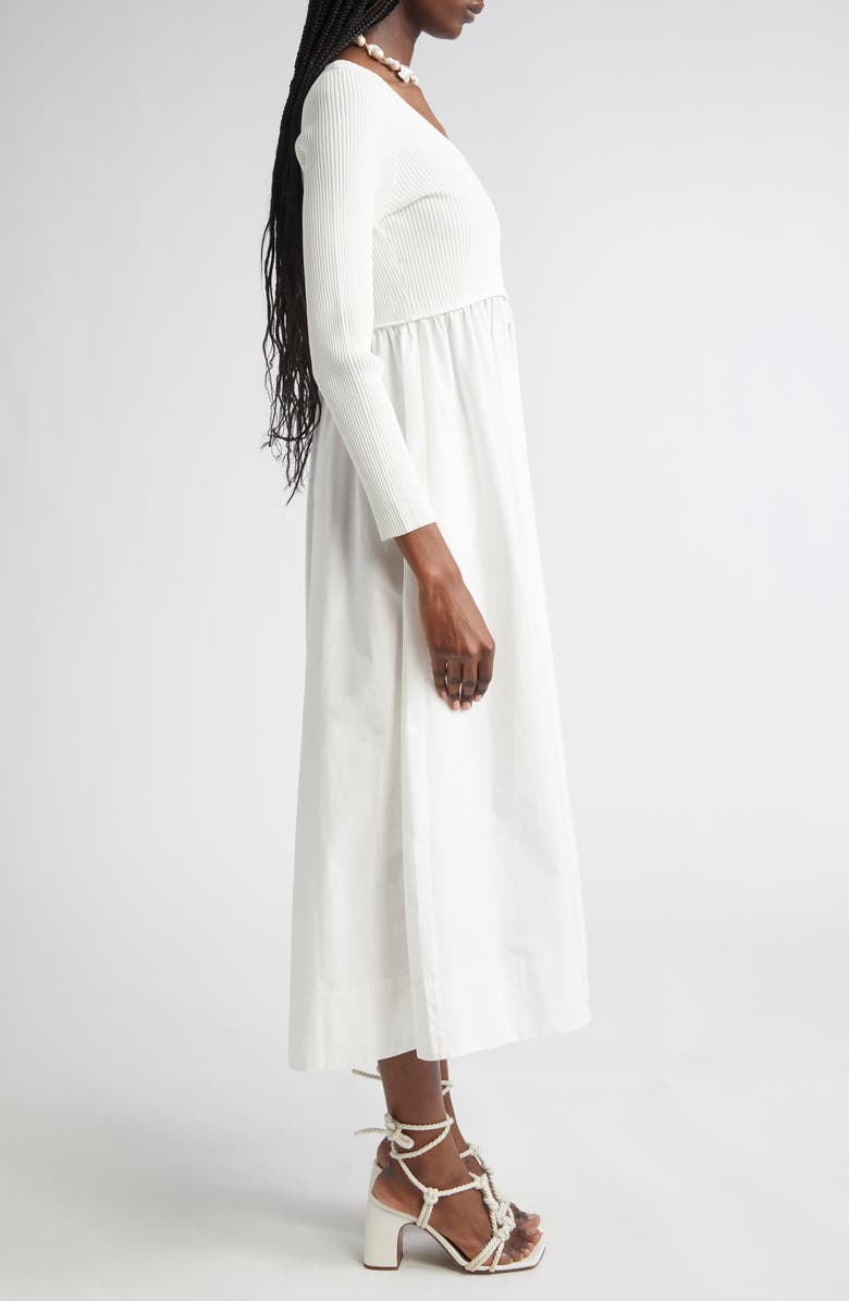 Zimmermann Scoop Neck Long Sleeve Jersey & Poplin Midi Dress, Alternate, color,