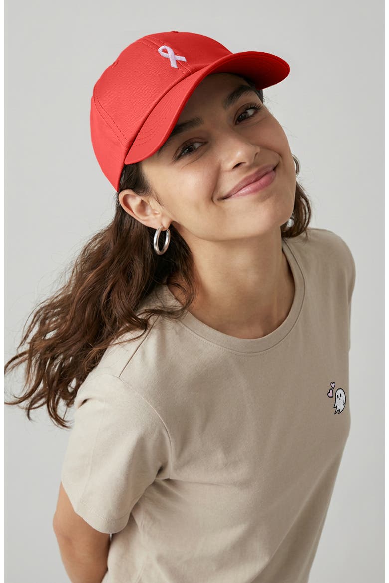 Pink Ribbon Dad Cap, Alternate, color, Red