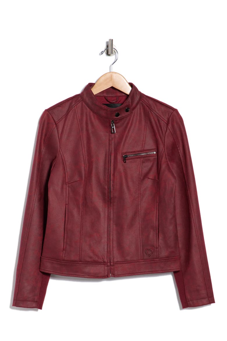 Woven Faux Leather Jacket, Alternate, color, BURGUNDY