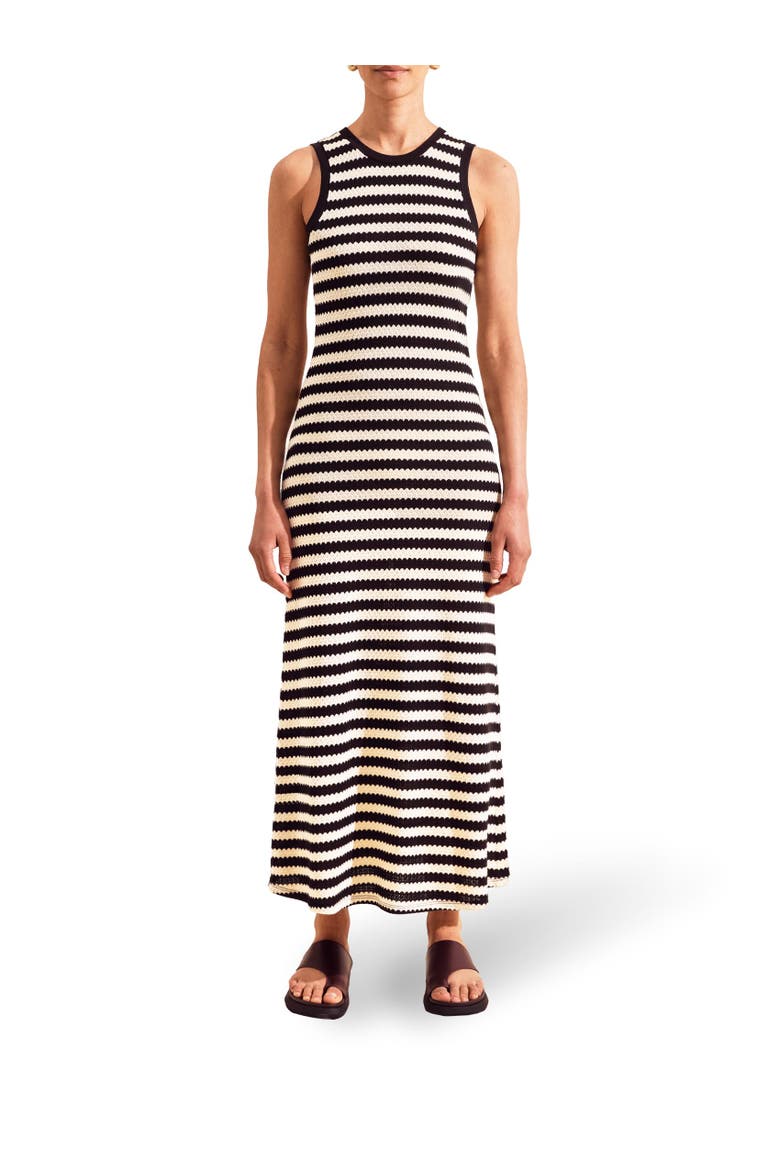 Mono Stripe Knit Midi Dress, Alternate, color, Black