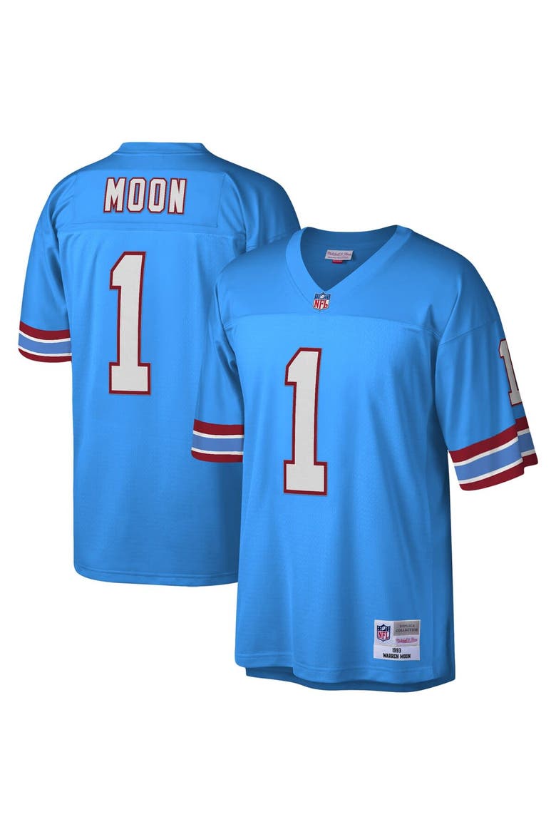 Men's Mitchell & Ness Warren Moon Light Blue Houston Oilers Legacy Replica Jersey, Main, color, Light Blue