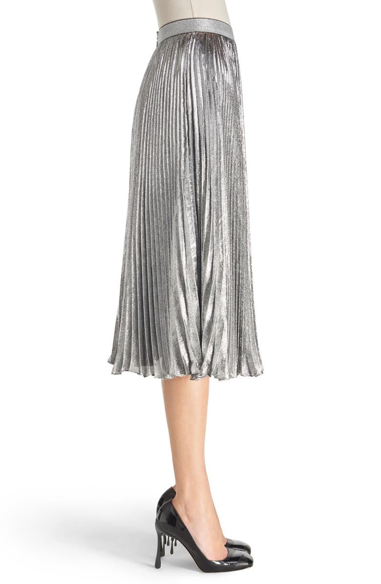 Christopher Kane Pleated Lamé Midi Skirt, Alternate, color,