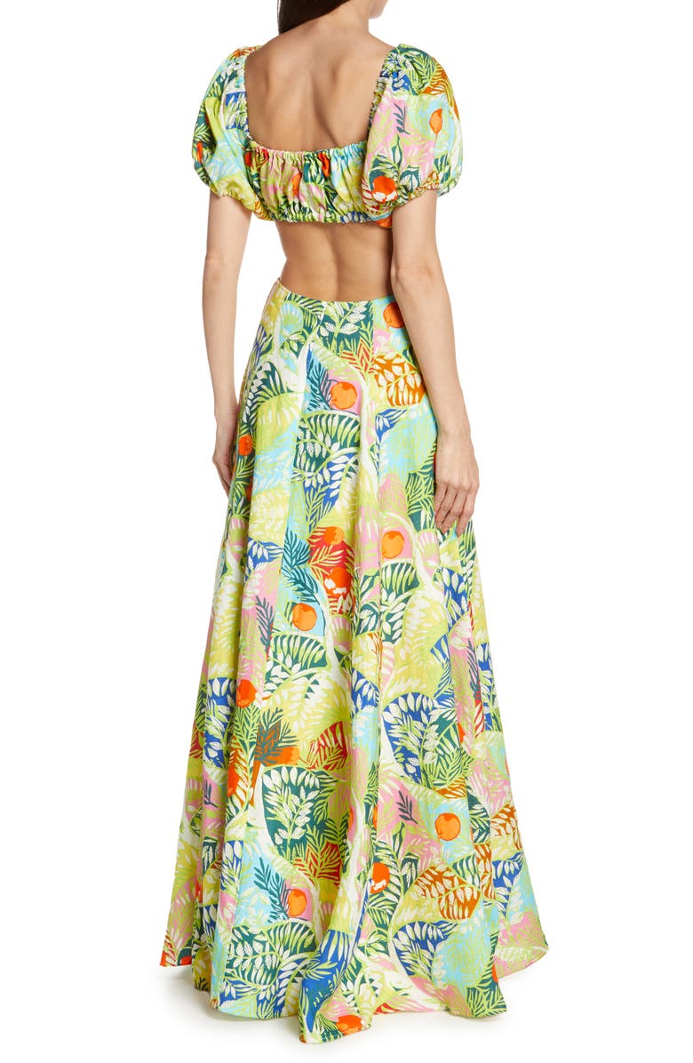 STAUD Coliseum Cutout Puff Sleeve Linen Maxi Dress, Alternate, color, 