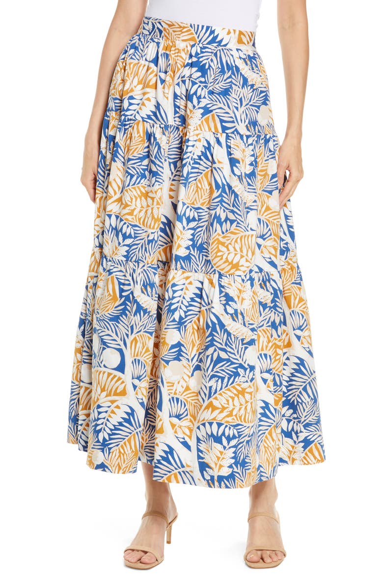STAUD Sea Leaf Print Maxi Skirt, Main, color, 
