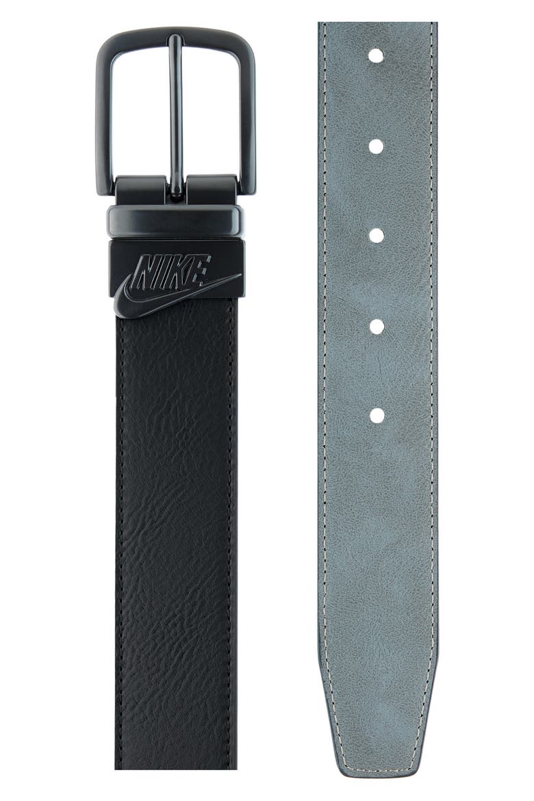 Reversible Contoured Swoosh Feather Edge Belt, Alternate, color, BLACK/GREY